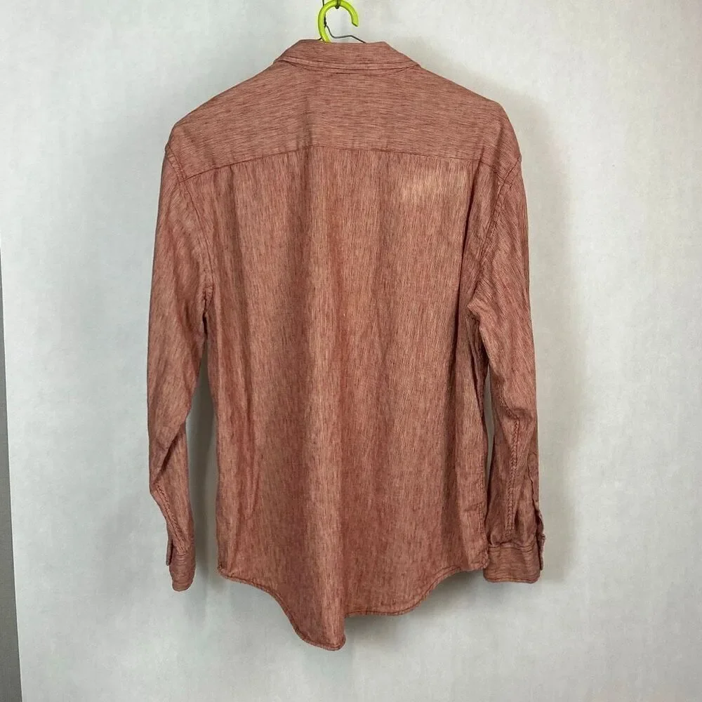 J. Crew Men’s Button Front Shirt Sz XL Linen Cotton Blend Red Stripe Long Sleeve